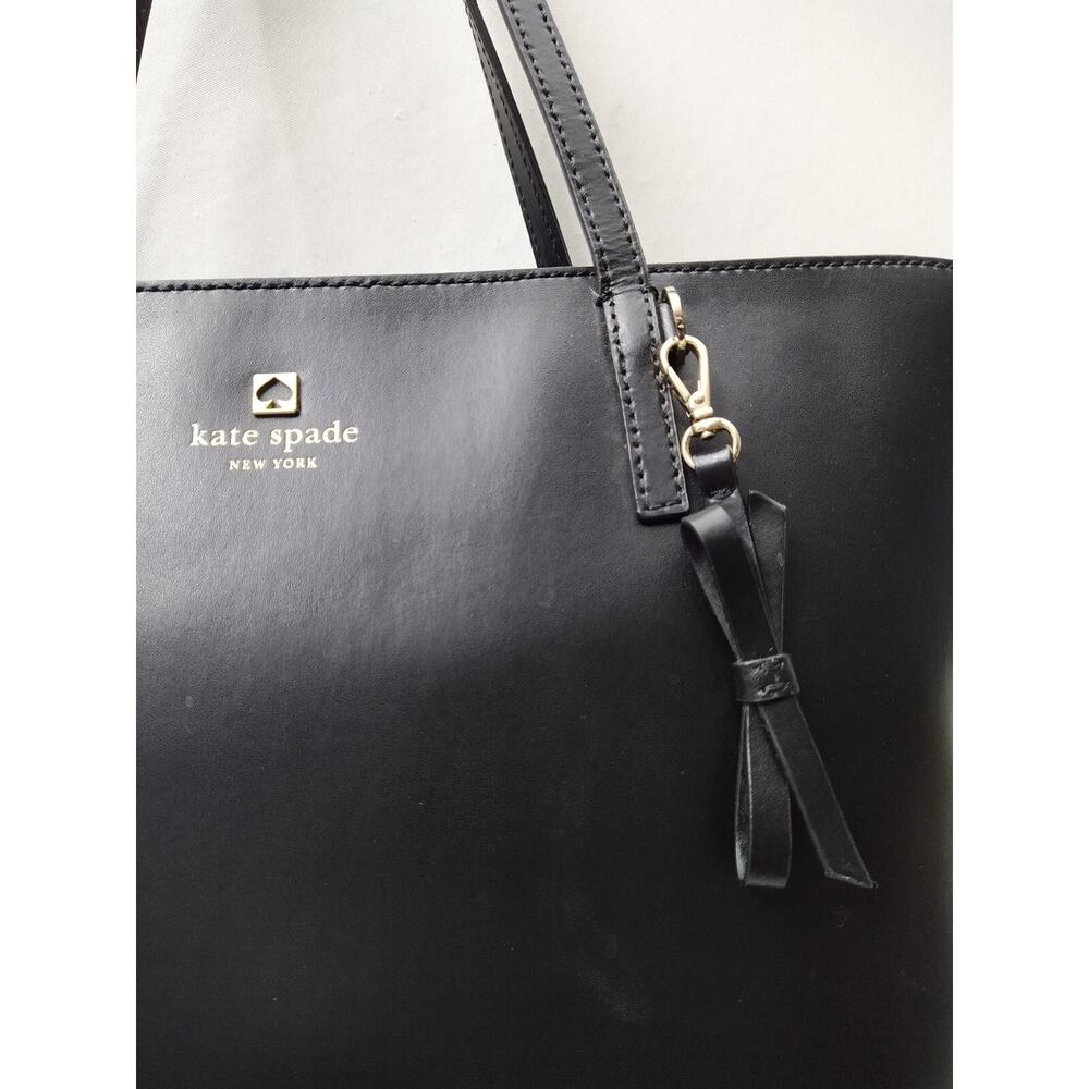 Kate Spade New York Black Leather Doublde Handles Zippet Tote Shoulder Bag - Picture 14 of 16